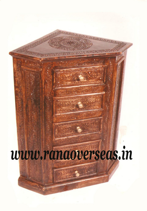 Brown Wooden Hand Carved Drawer Chest.