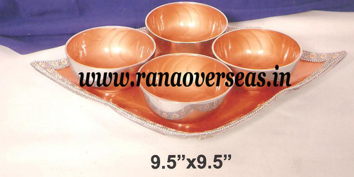 Orange Aluminium Metal Dry Fruit Bowls With Tray