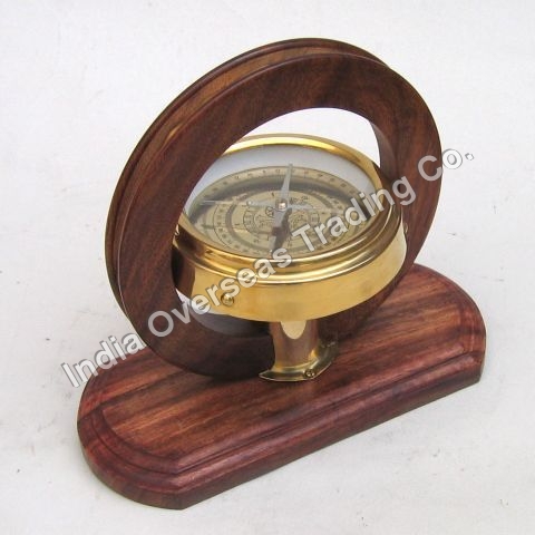 NAUTICAL BRASS AND WOOD TANGENT SURVEY COMPASS 10"