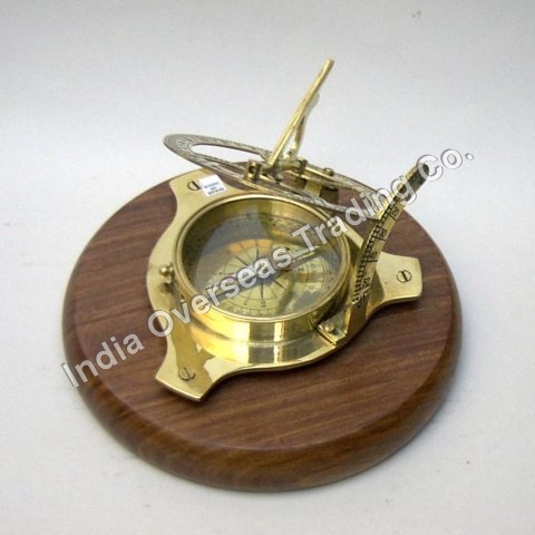 NAUTICAL SUNDIAL COMPASS WOODEN BASE 6"