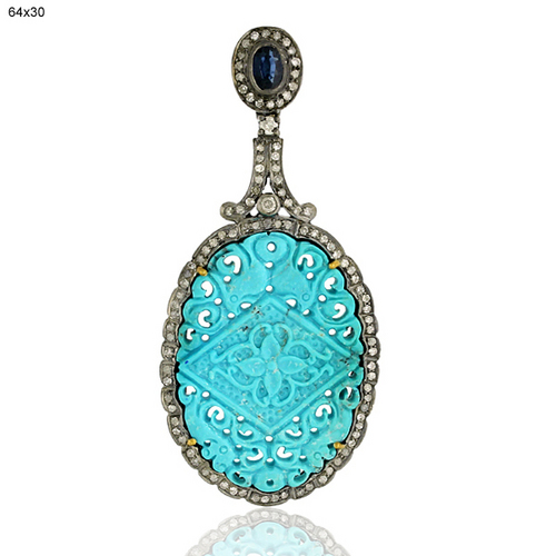 Designer Carving Gold Pendant - 18k Gold, Silver, Diamond 0.92cts, Gemstones 21.05cts | Intricate Design, Gemstone Accents