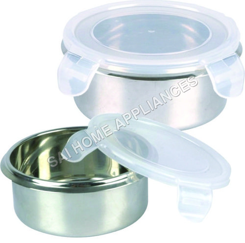 Stylo Bowl - Stainless Steel, 18x18x6.5 cm , Silver and White Color, Smooth Finish, Attractive Design, Lightweight Kitchen Storage Container
