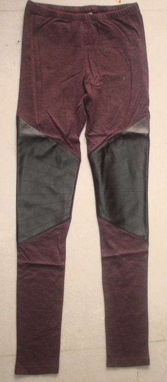 WOMEN KNITTED TEXTURED LEGGING PU PATCH AT KNEE