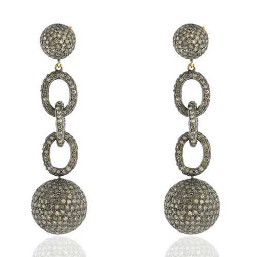 Pave Diamond Drop Earrings - 18k Gold, Silver, 12.65 Ct Diamonds | Elegant Design, Pave Setting, Luxury Look
