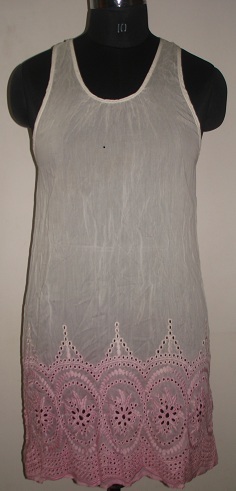 WOMEN SILK DRESS WITH SCHIFFLI AND WITH DIP DYE