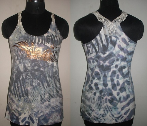 LADIES TOPS WITH LACE AND FOIL PRINTING