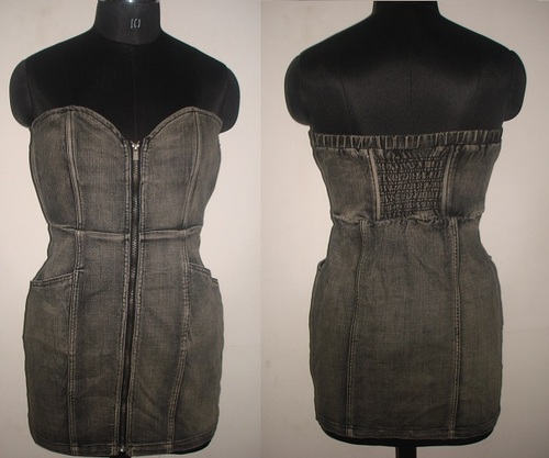 WOMEN WEAR DESIGNER DENIM SMOCKED DRESS