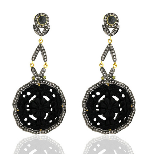 Onyx Gemstone Carving Earrings