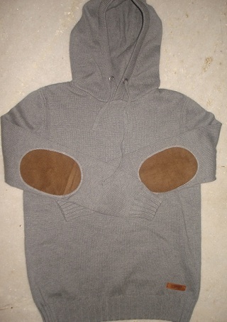 MENS SWEATER WITH HOOD AND ELBOW PATCH