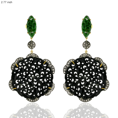 Jade Carving Diamond Earrings