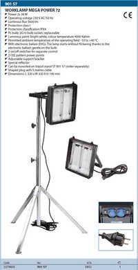 Gedore Worklamp  Mega  Power 72 Handle Material: Steel