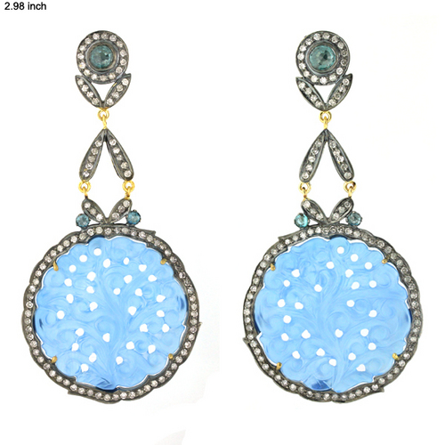 Diamond Chandelier Carving Earrings - 18k Gold, 4.10g Gold, 12.36g Silver, 3.56cts Diamonds, 47cts Gemstones | Elegant Design, Luxury Material, Exquisite Craftsmanship