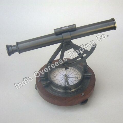 NAUTICAL ALIDADE THEODOLITE COMPASS WOODEN BASE - Brass Wood, 8x5x4 Inches, Dark Grey | Precise Measurement, Durable Design, Nautical Theme