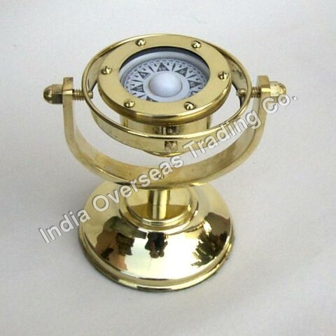NAUTICAL GIMBELL COMPASS 5" - Brass, 5" Diameter, 3" Base Diameter, Magnetic Needle, Cardan Gimbal, Accurate Navigation