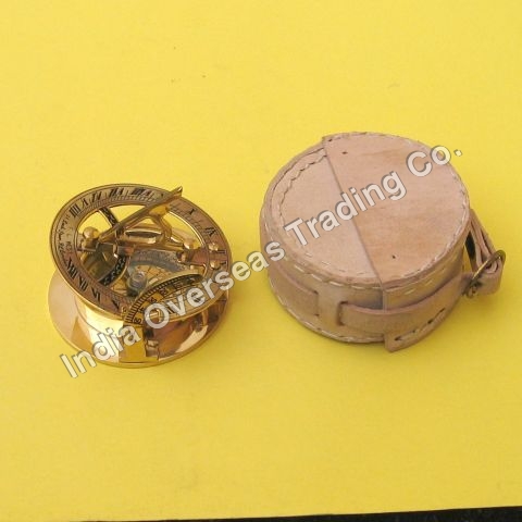 SUNDIAL COMPASS WITH LEATHER CASE 3" - Brass, 3 Inches, Magnetic Compass, Leather Case, Portable Design