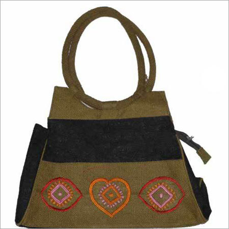 Laminated Colour Jute Bag With Embroidery