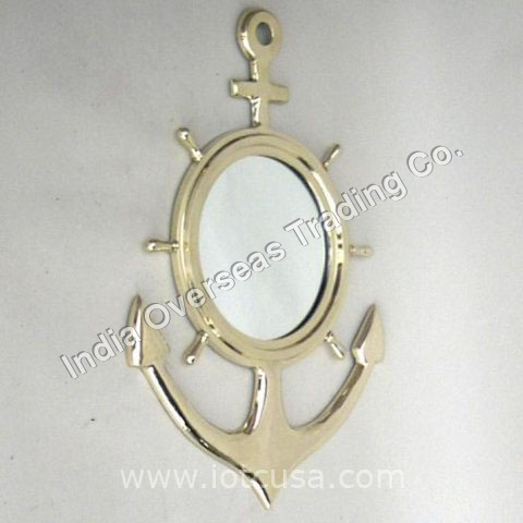 BRASS ANCHOR WHEEL MIRROR