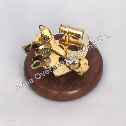 BRASS SEXTANT WITH WOODEN BASE - Brass, 5x5x3 cm, Polished Finish | Precise Measurement, Durable, Portable Size