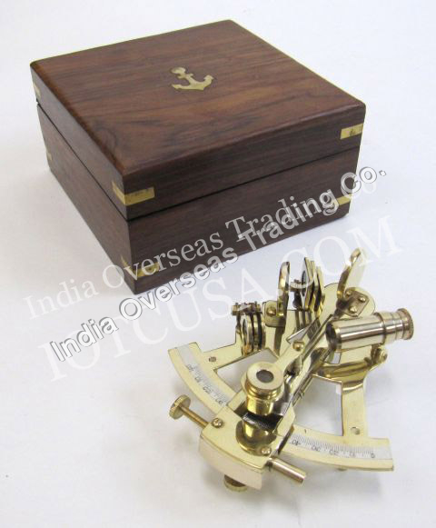 SOLID BRASS SEXTANT WITH INLAID WOODEN BOX
