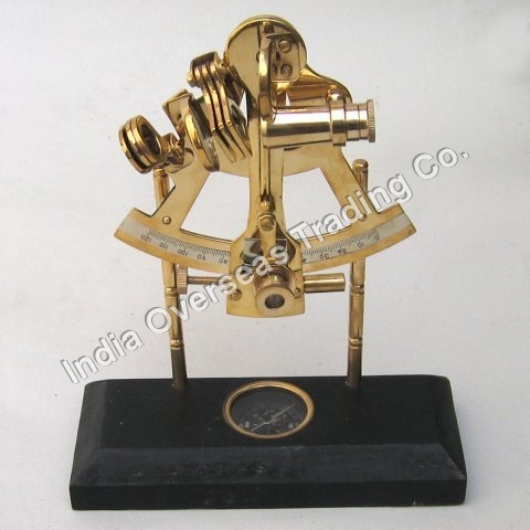 Solid Brass Sextant on Compass - Solid Brass, Gold Color, Desktop | Precise Measurement, Nautical Decor, Compact Design, Durable Material