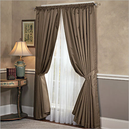 Brown Curtains And Lamp In Living Room