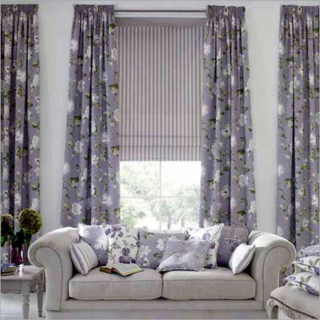 Flower Curtains And Sofa In Living Room