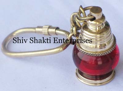 Brass Red Ship Lamp Key Chain