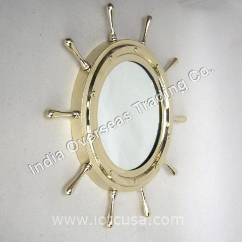BRASS SHIP WHEEL MIRROR 18"