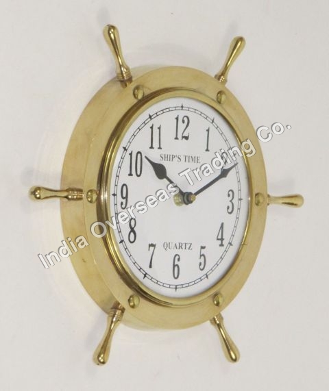 BRASS SHIP WHEEL CLOCK (7082)11"