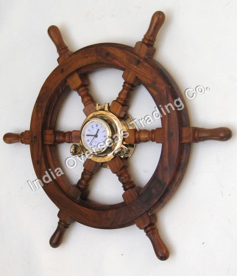 PORTHOLE SHIPWHEEL CLOCK 18"