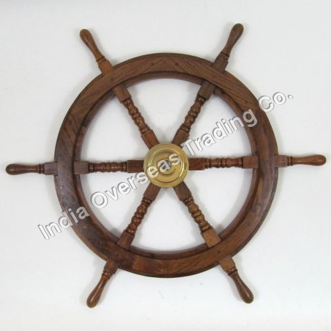 WOODEN SHIP WHEEL BRASS FITTED