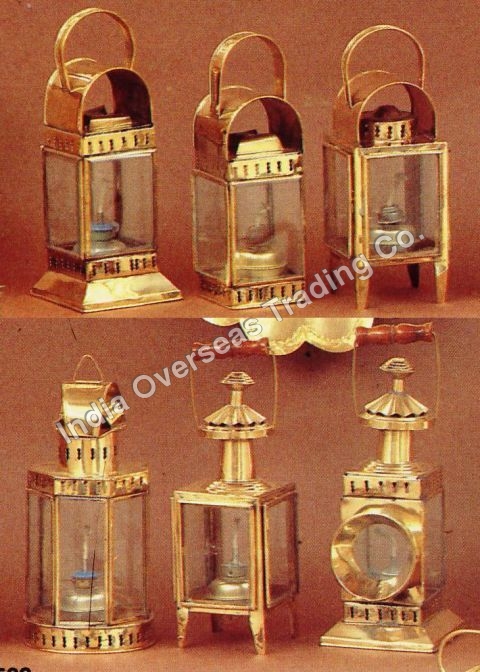CABIN LANTERN BRASS GLASS OIL LAMP SET