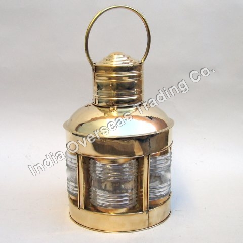 Lighthouse Lantern Rounded 5 Sided - Brass, 15cm Height, Polished Finish | Five-sided, Metal Loop Handle, Portable Light