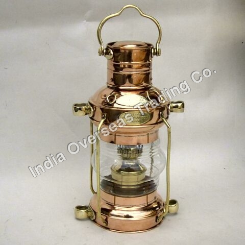 SHIP LIGHT ANCHOR LAMP COPPER AND BRASS WITH OIL LAMP 15"