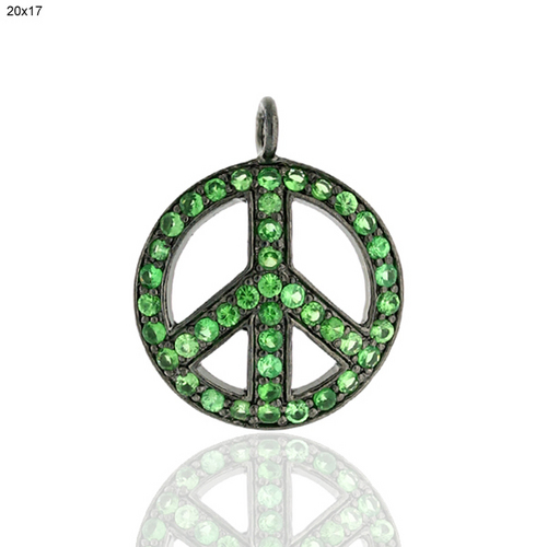 Gemstone Peace Sign Pendant - Silver 1.14g, Green Gemstone 0.72cts, Elegant Design
