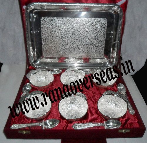 Silver Plated Six Serving Bowls With 6 Spoons and with Tray in Gift Box