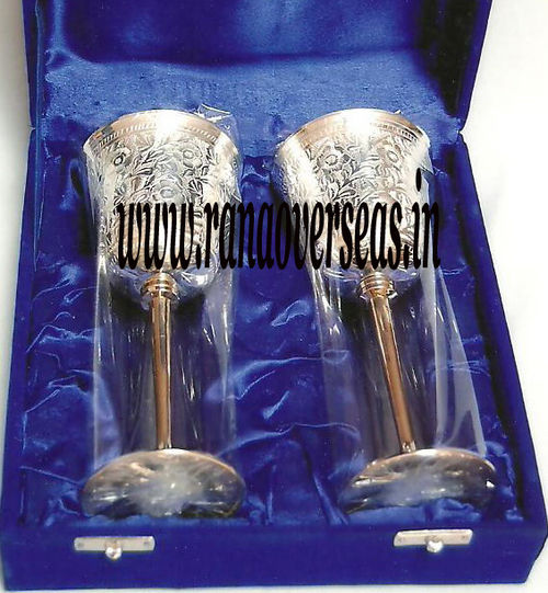 Silver Plated Brass Metal Goblet Set of 2 Pcs