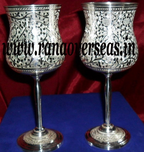 Silver Plated Brass Metal Goblet Set  in Gift Box.