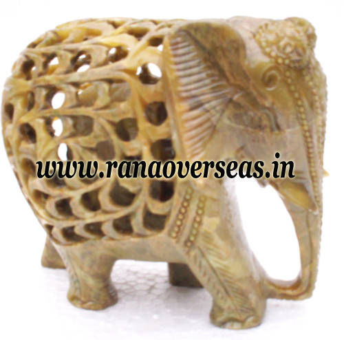 Stone Carved Elephant, Baby Inside Stomach of Elephant 4 inch