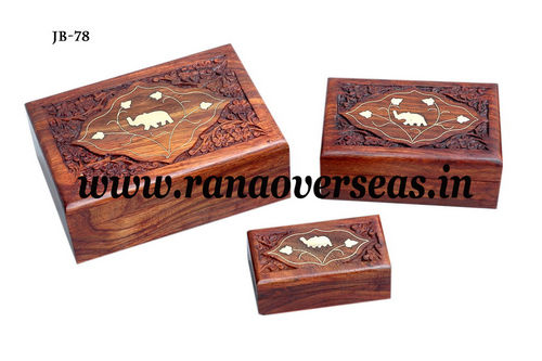 Sheesham Wood Hand Carved Brass Inlay Boxes