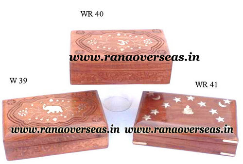 Sheesham Wood Hand Carved Brass Inlay Boxes