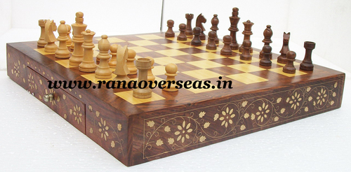 Wooden Squre Brass Inlay Chess Set