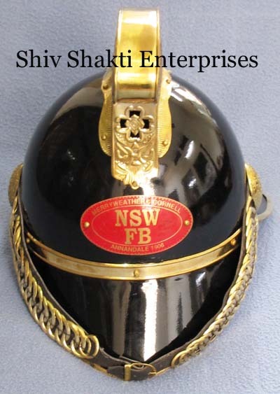 Black Fireman Helmet - Steel & Brass, One Size, Black | Head Protection, Fire Safety, Durable Material, Brass Accents, Reliable Shield, High Gloss Finish