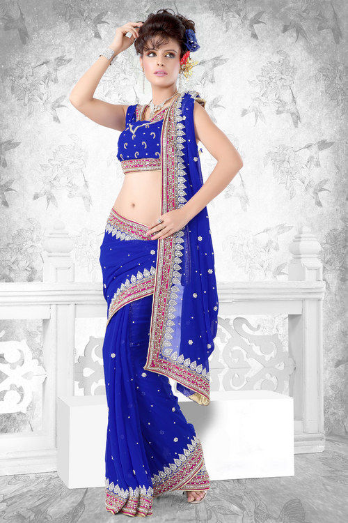 Royal Blue Georgette Saree