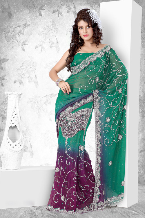 Shaded Shimmer Georgette Lehenga Saree