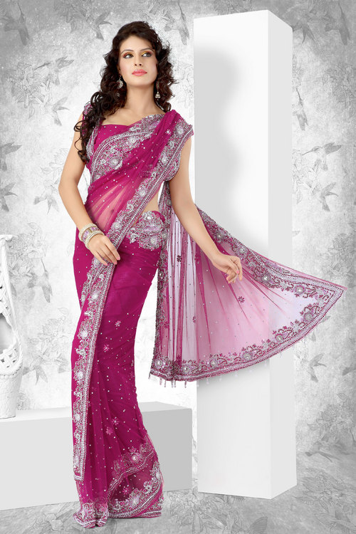 Stone And Sequin Net Saree