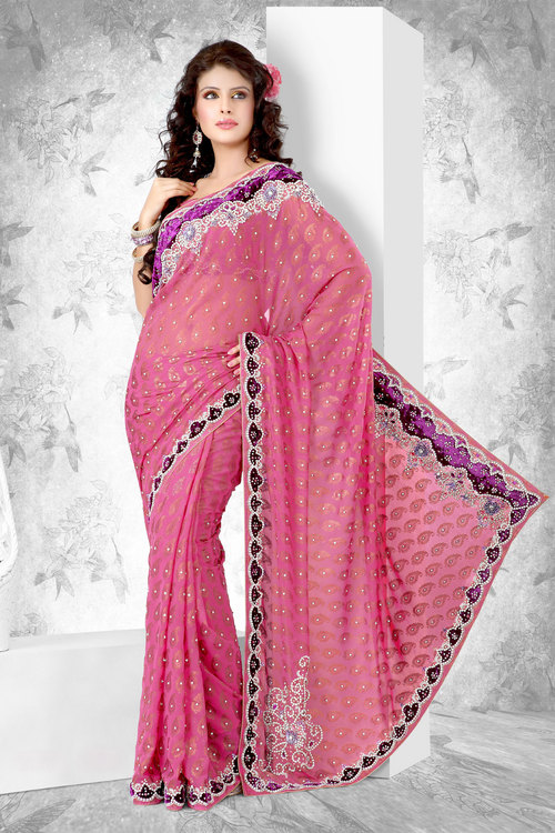 Embroidered Brocade Georgette Saree