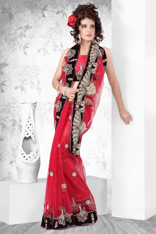 Embroidered Applique Net Saree