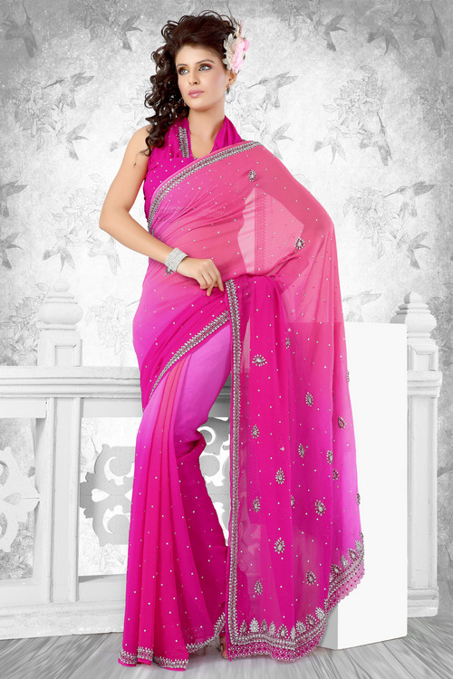 Pink Shaded Georgette Saree