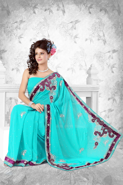 Velvet Appliqued Georgette Saree